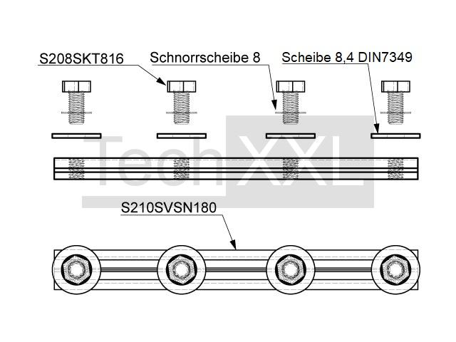 Stootverbinders-T-moer-Satz 180 wie HS210SVNS180S