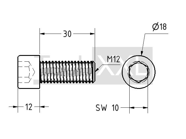 Cilinderkopbout DIN 912 M12x30 galvaniseren wie HS208SIK1230